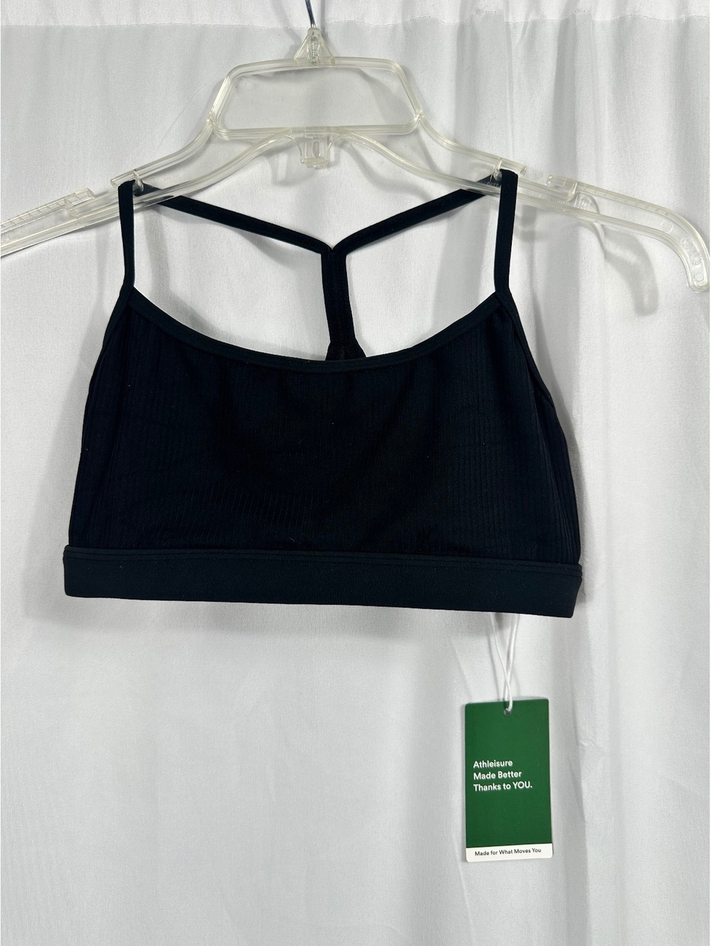 Halara Black Ribbed Athleisure Bra with T-Back Design XS